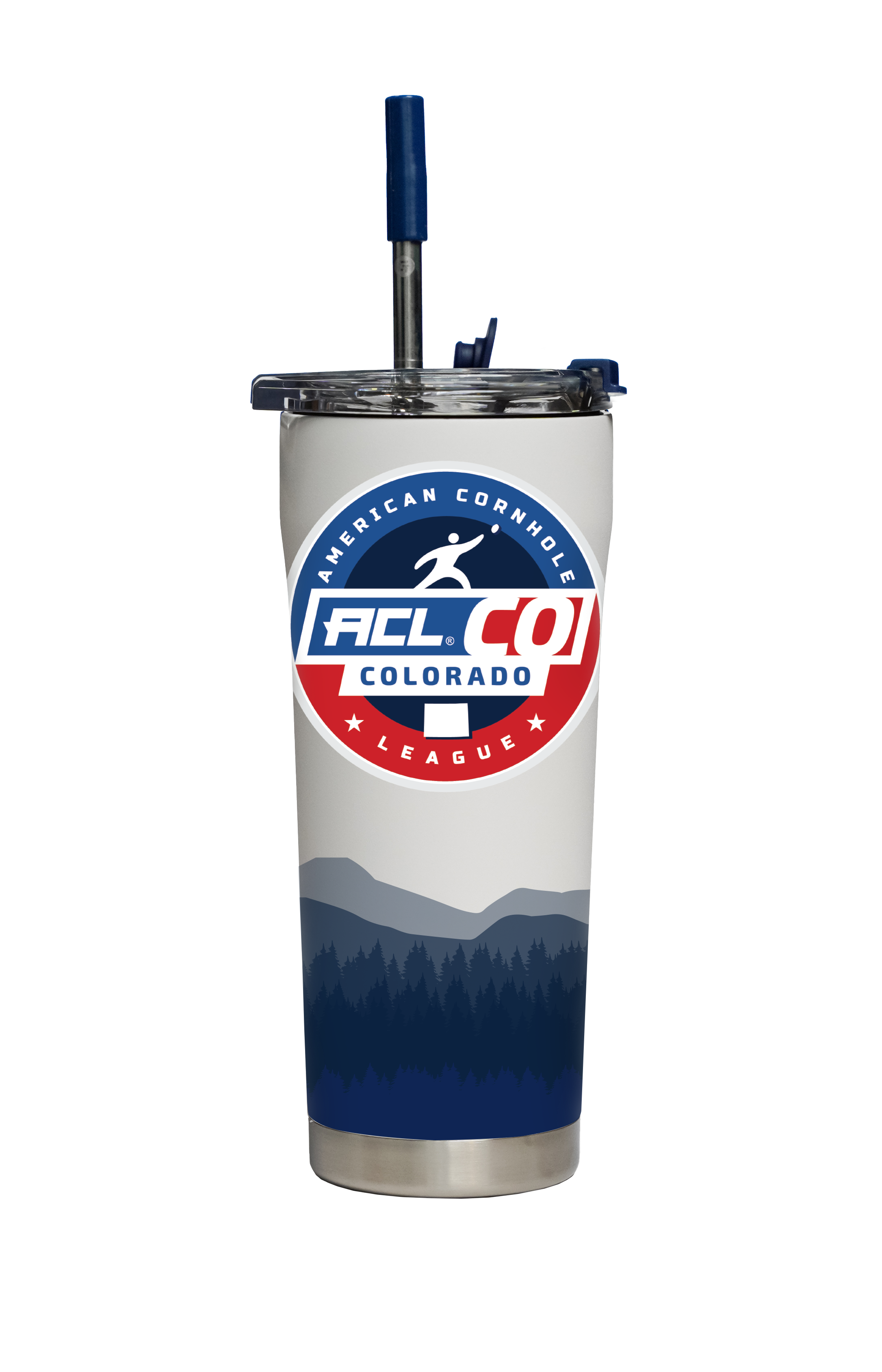 American Cornhole League "ACL Colorado" State Landscape White Straw Tumbler