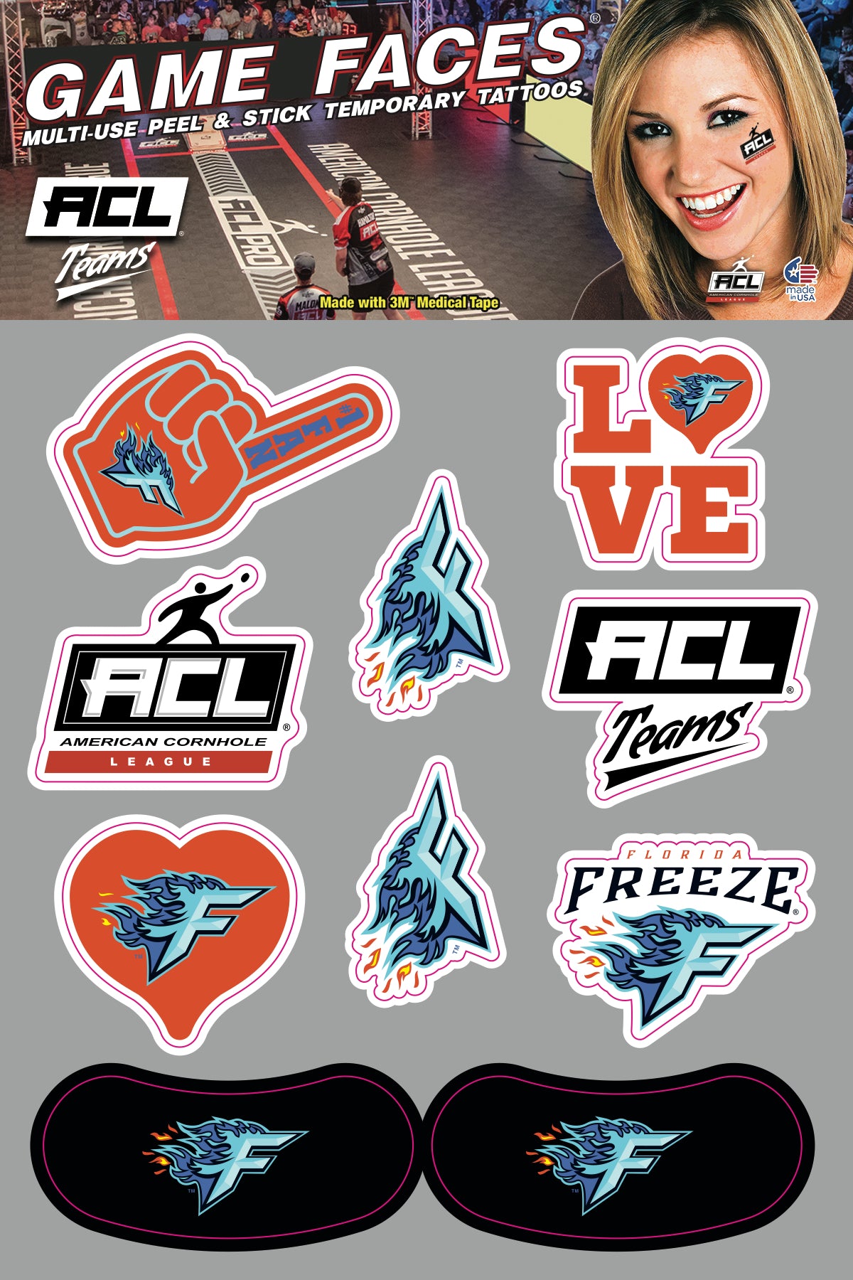 Florida Freeze - Waterless Peel & Stick Temporary Tattoos - 10 Pack