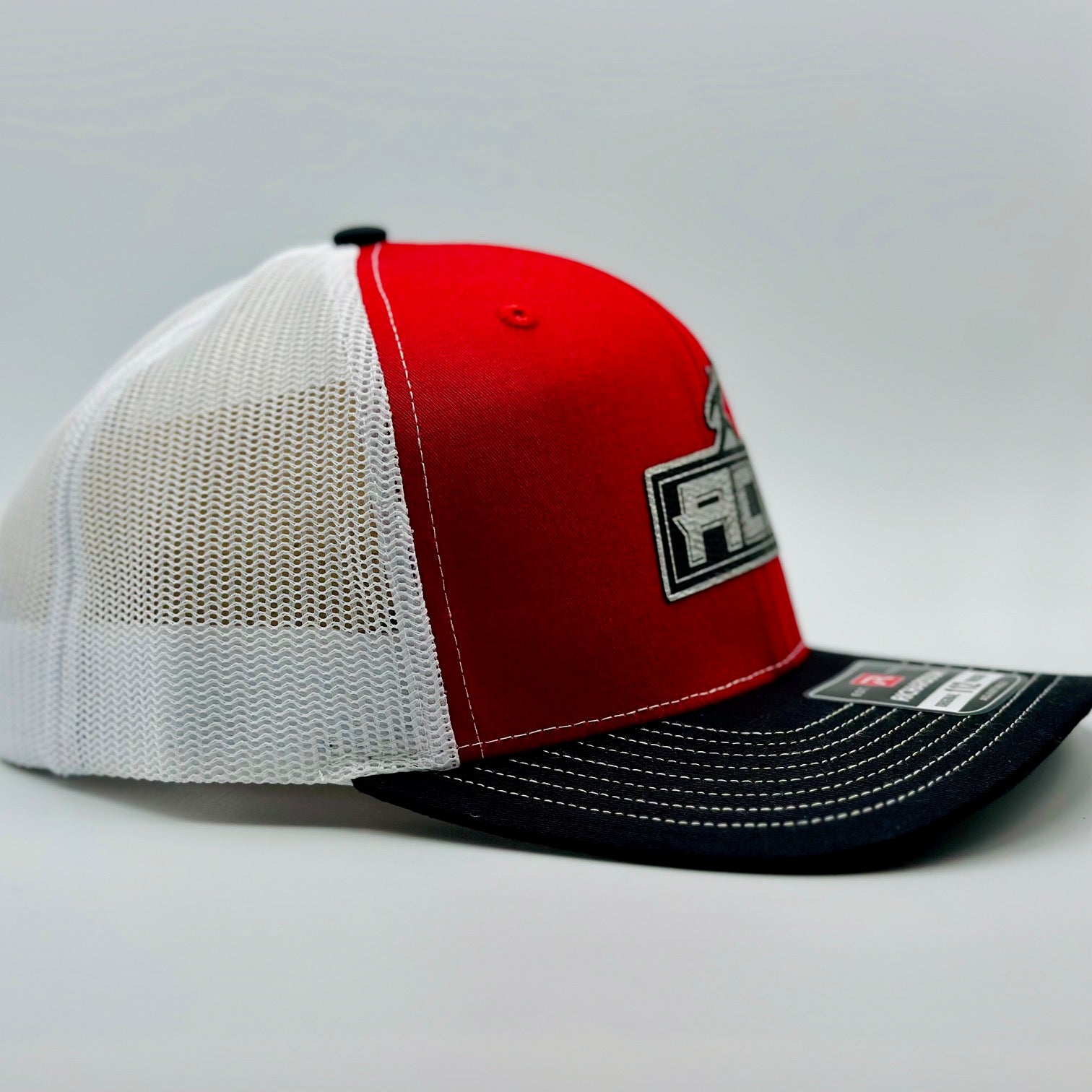 Red Tri Colored Hat With Sliver Patch