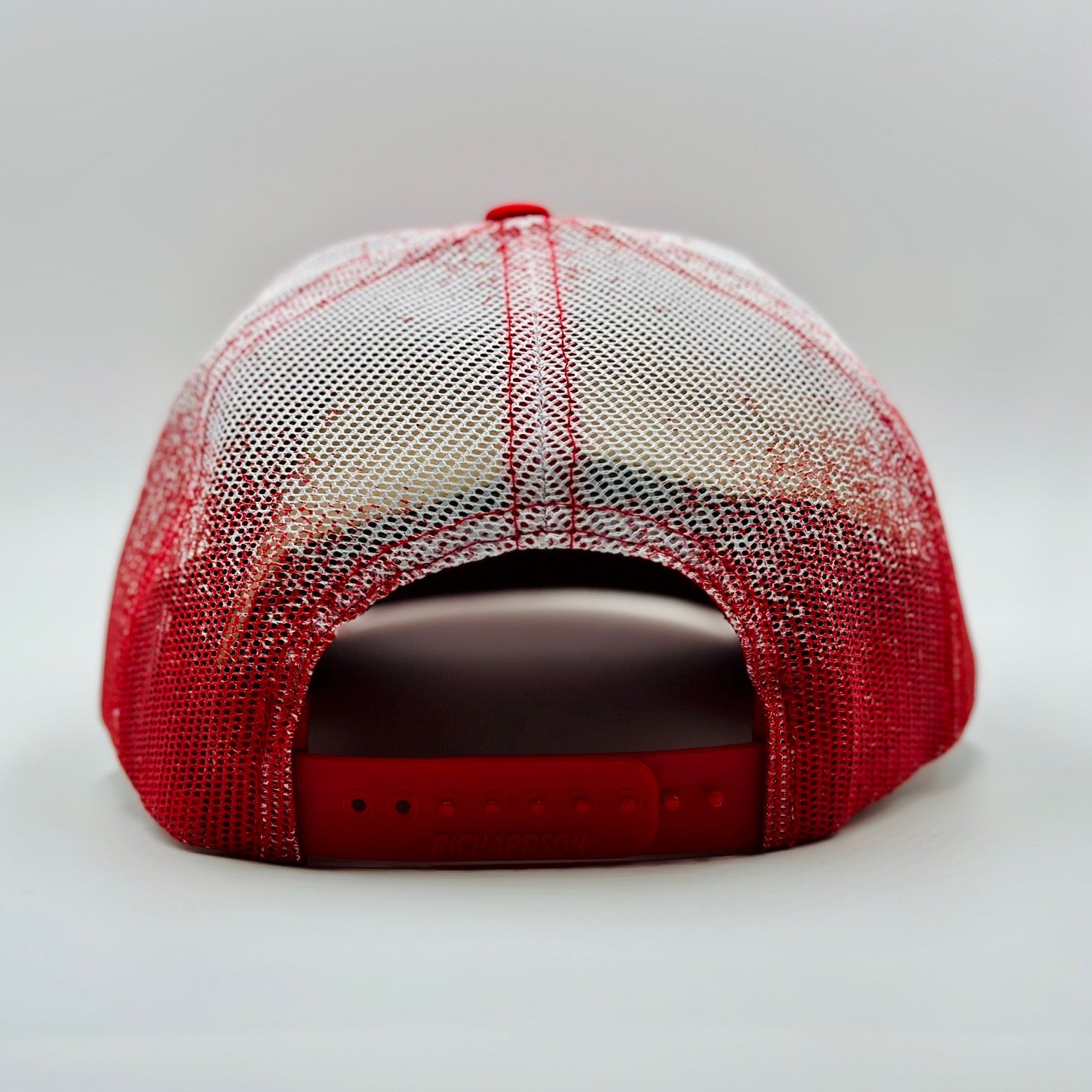 Red/White Fade Hat With Sliver Faux Patch
