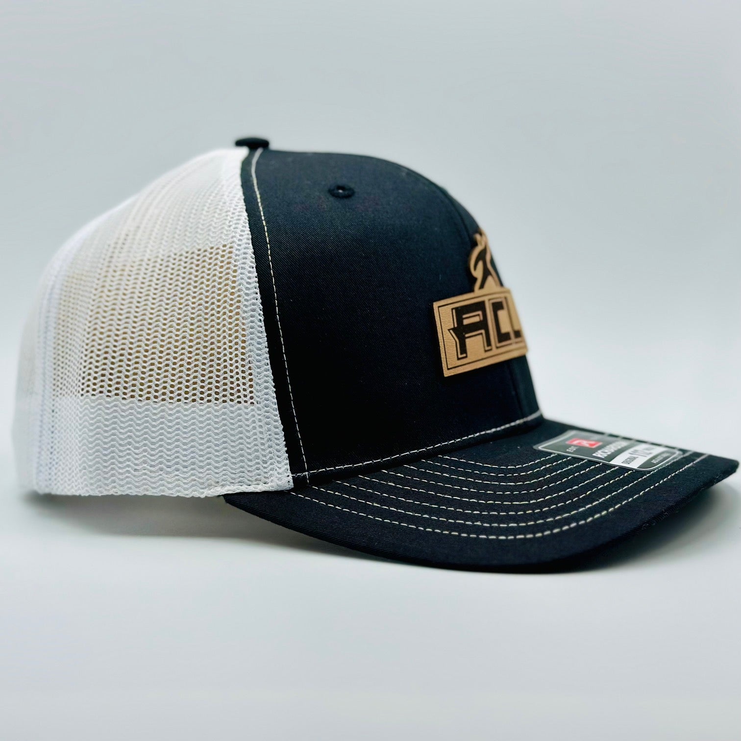 Black/White Hat With Leather Patch
