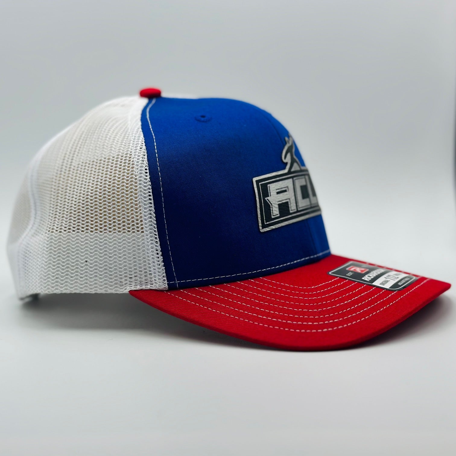 Blue Tri Colored Hat With Sliver Patch