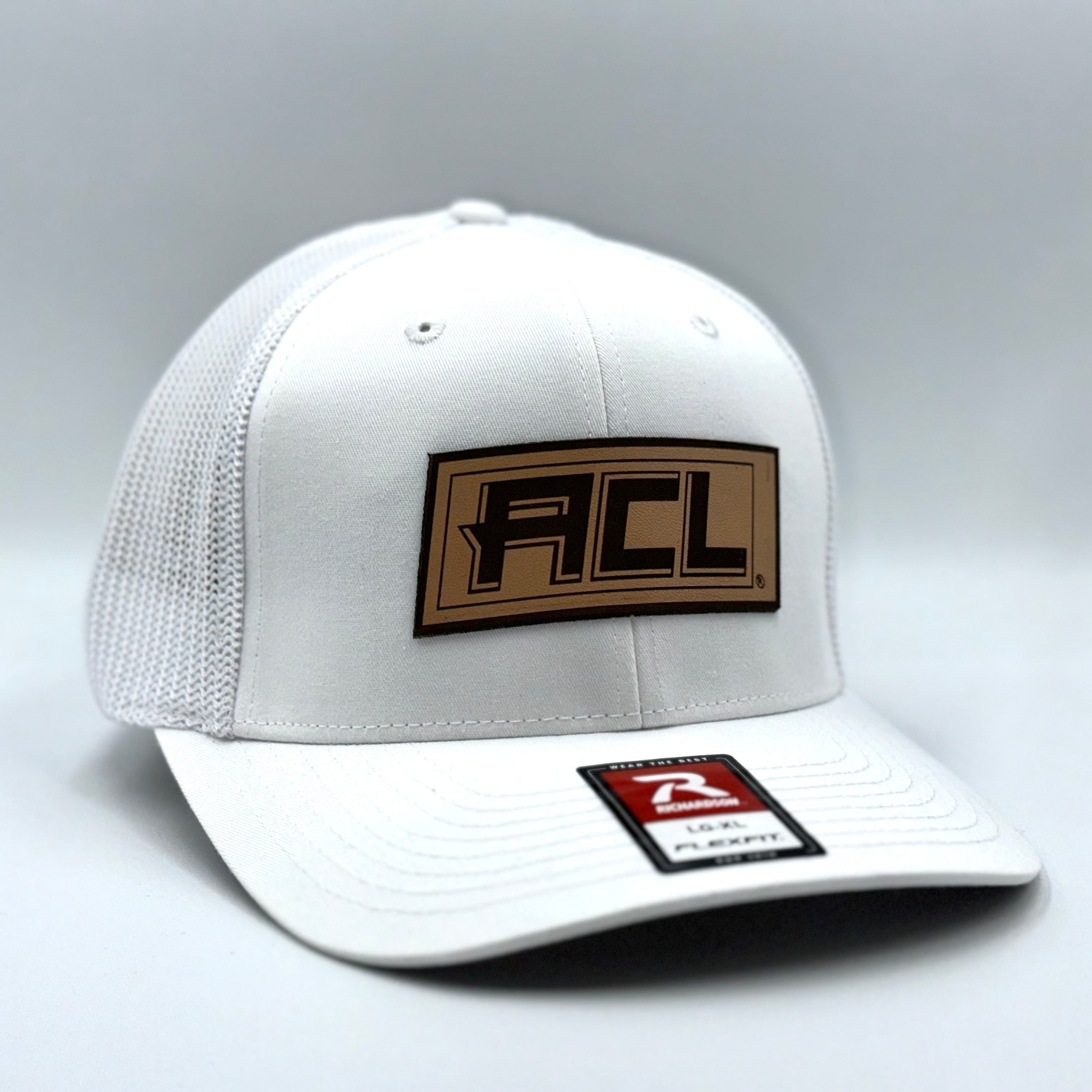 White Flex Hat With Leather Patch