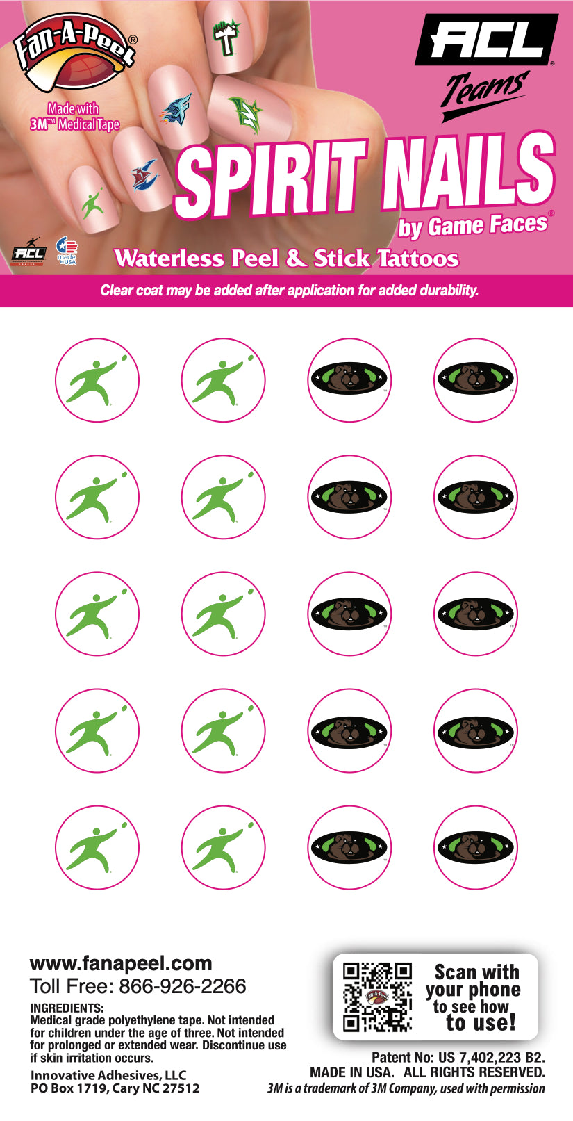 New England Woodchucks - Waterless Peel & Stick Fingernail Tattoos - 20 Pack