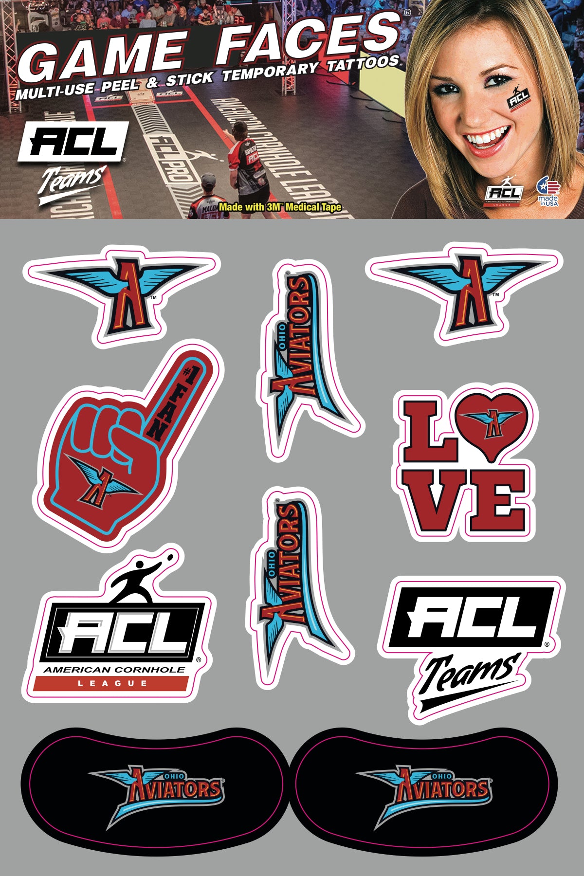 Ohio Aviators - Waterless Peel & Stick Temporary Tattoos - 10 Pack