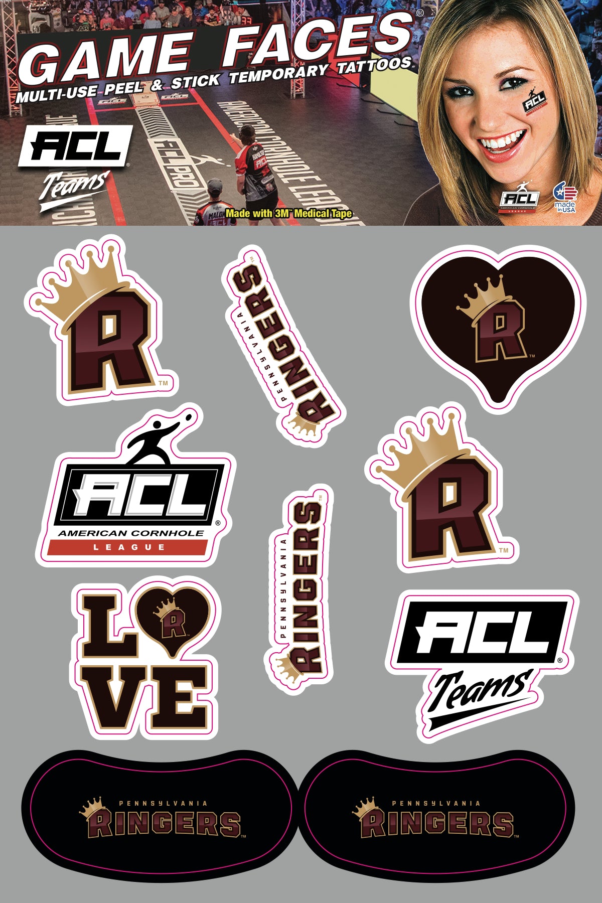 Pennsylvania Ringers - Waterless Peel & Stick Temporary Tattoos - 10 Pack