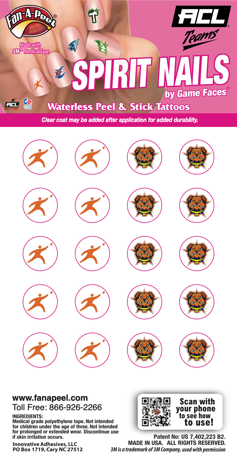 Texas Bullybaggers - Waterless Peel & Stick Fingernail Tattoos - 20 Pack