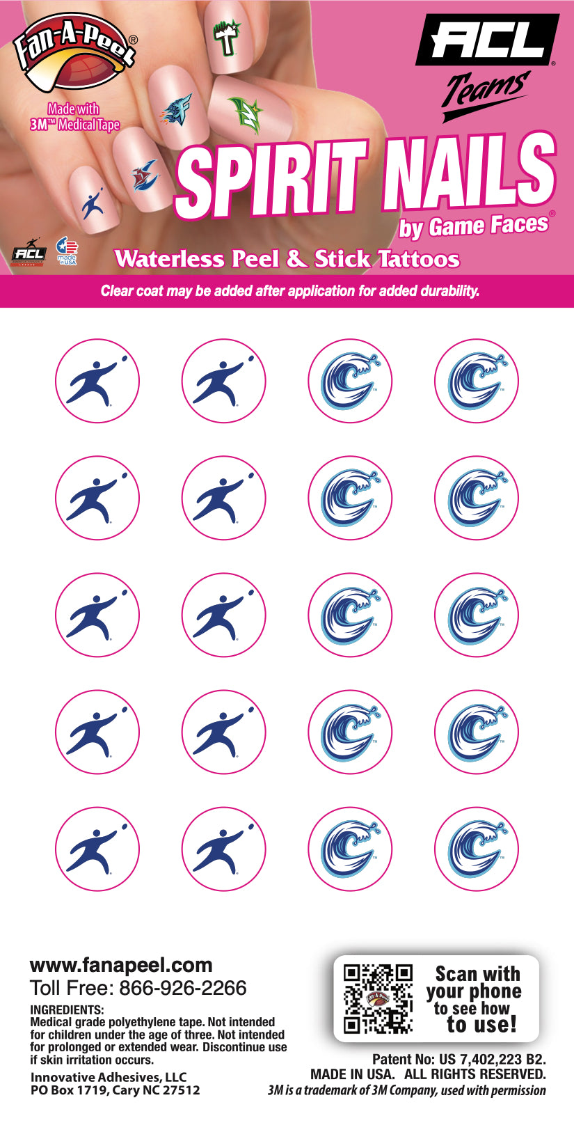 Carolina Coasters - Waterless Peel & Stick Fingernail Tattoos - 20 Pack