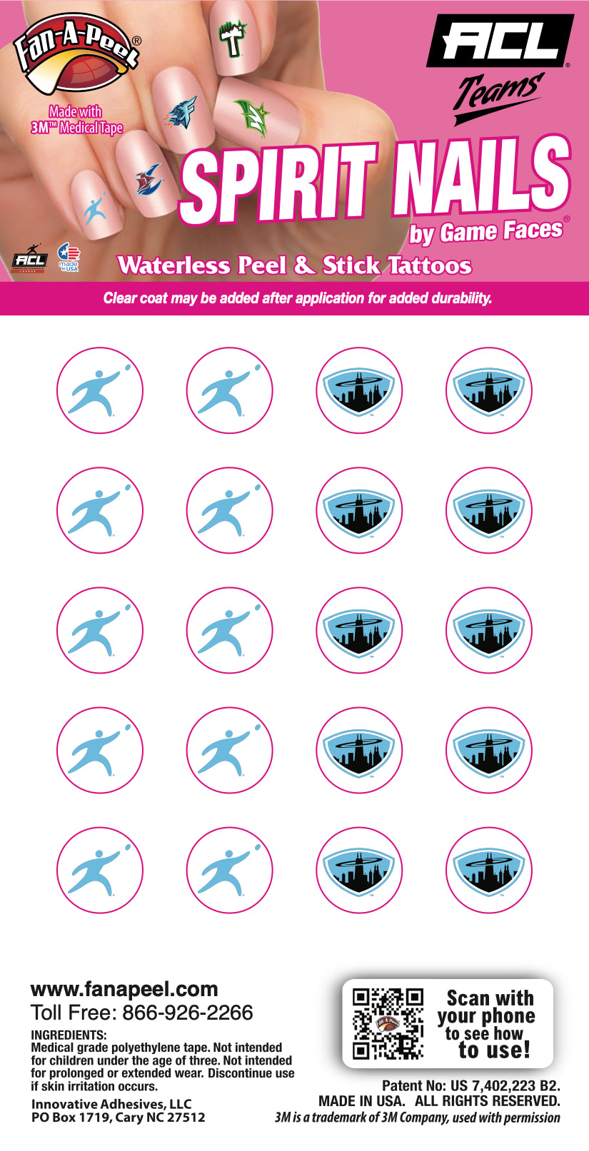 Chicagoland Spinners - Waterless Peel & Stick Fingernail Tattoos - 20 Pack