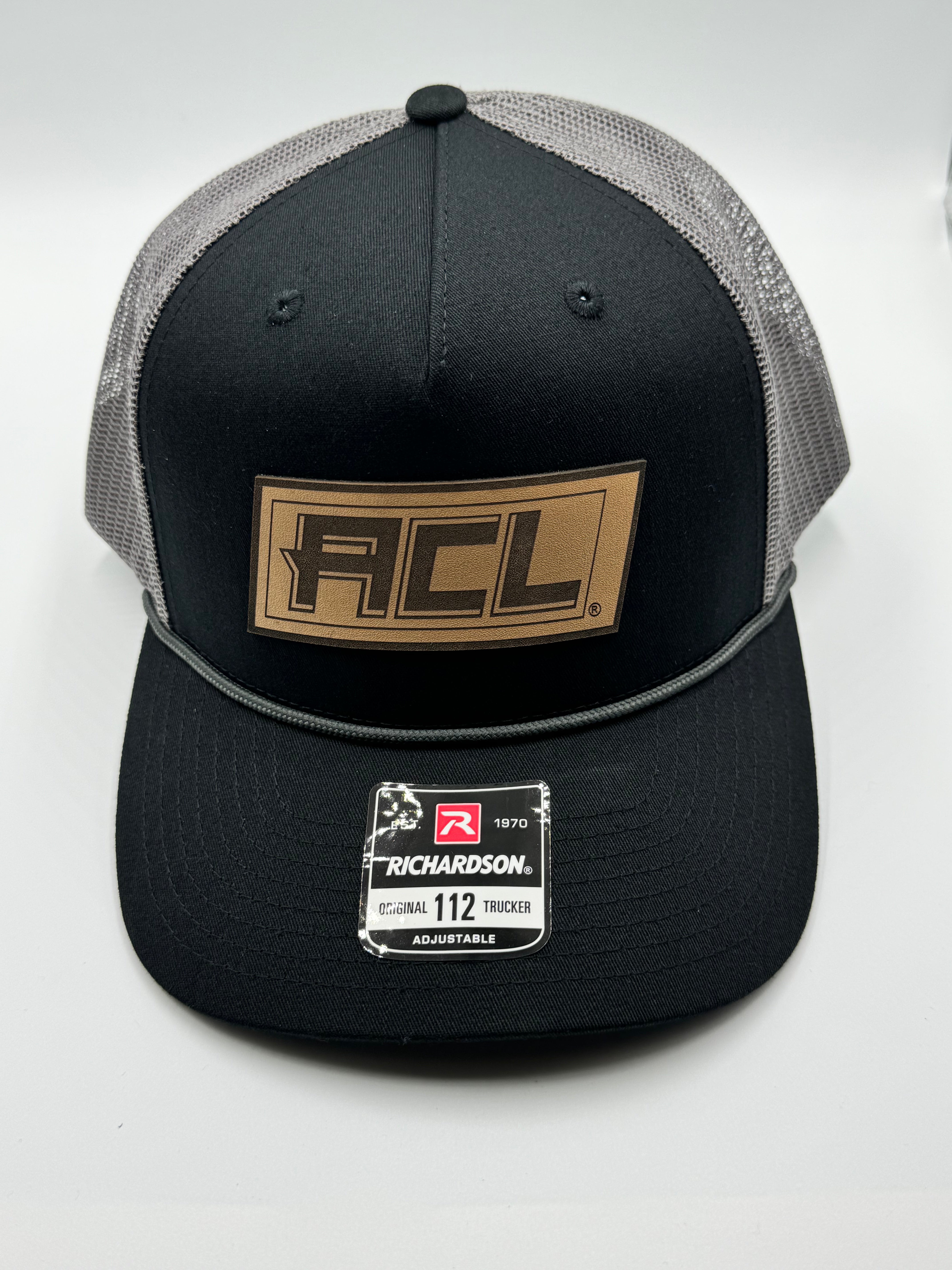 Black/Gray Rope Hat With Leather Patch