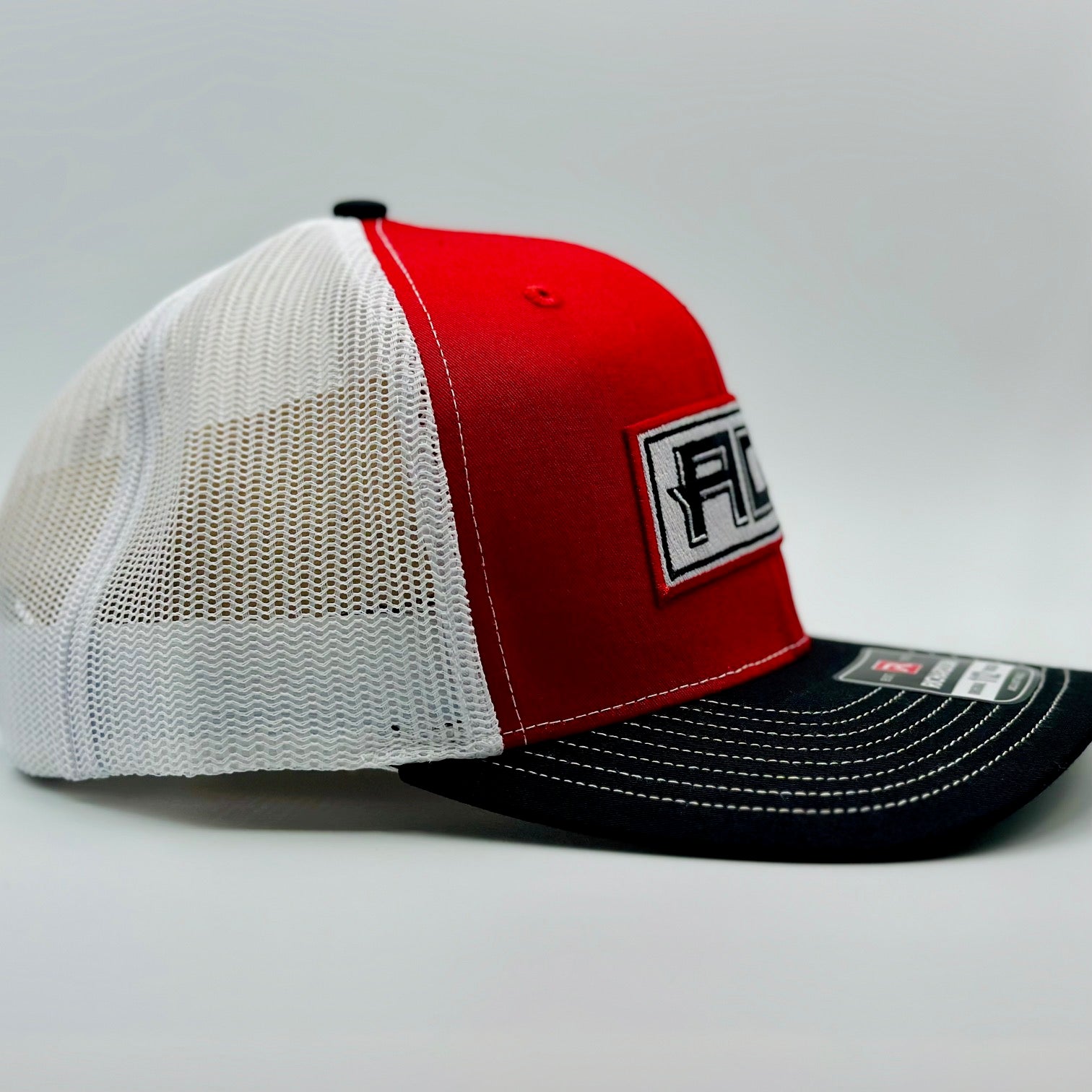 Red Tri Colored Hat With Stitched Patch