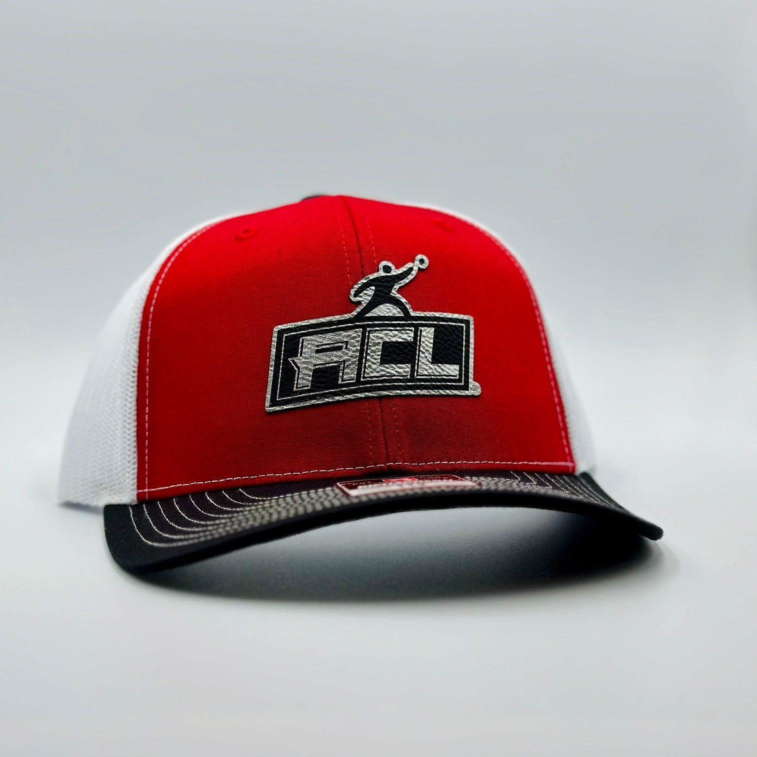 Red Tri Colored Hat With Sliver Patch