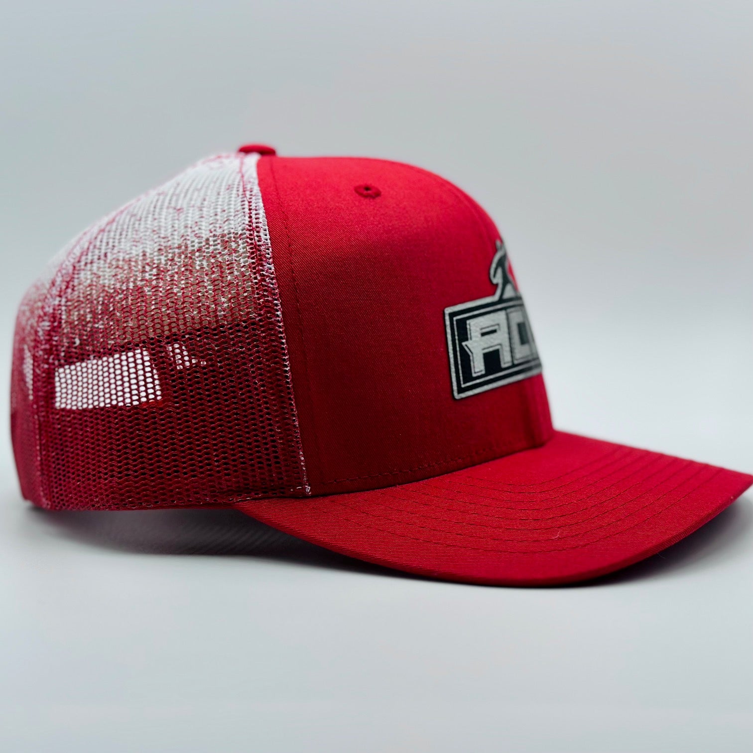 Red/White Fade Hat With Sliver Faux Patch