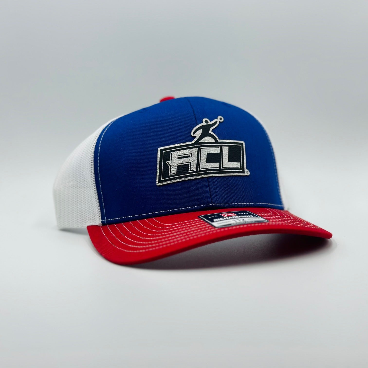 Blue Tri Colored Hat With Sliver Patch