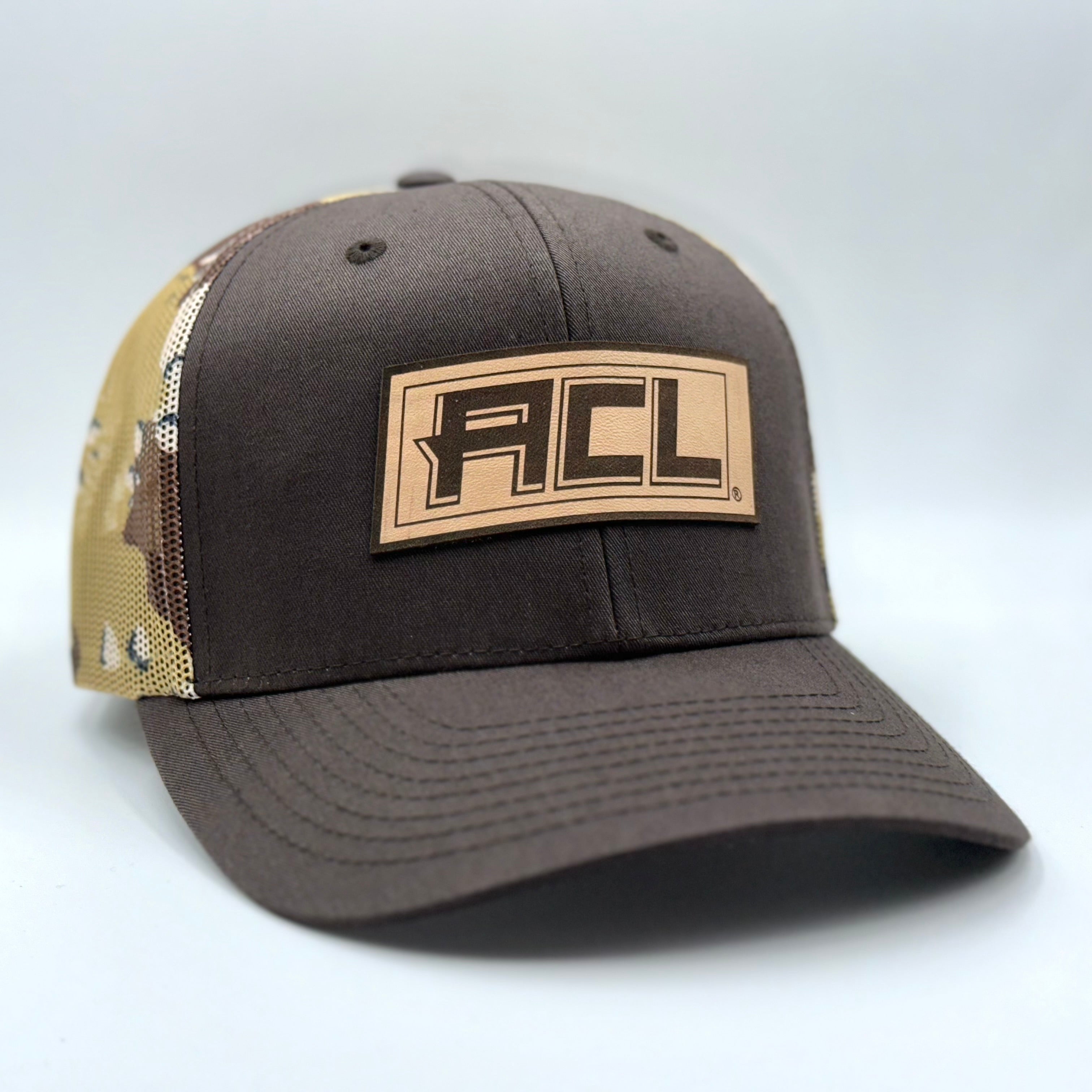 Brown Camo Hat With Leather Patch