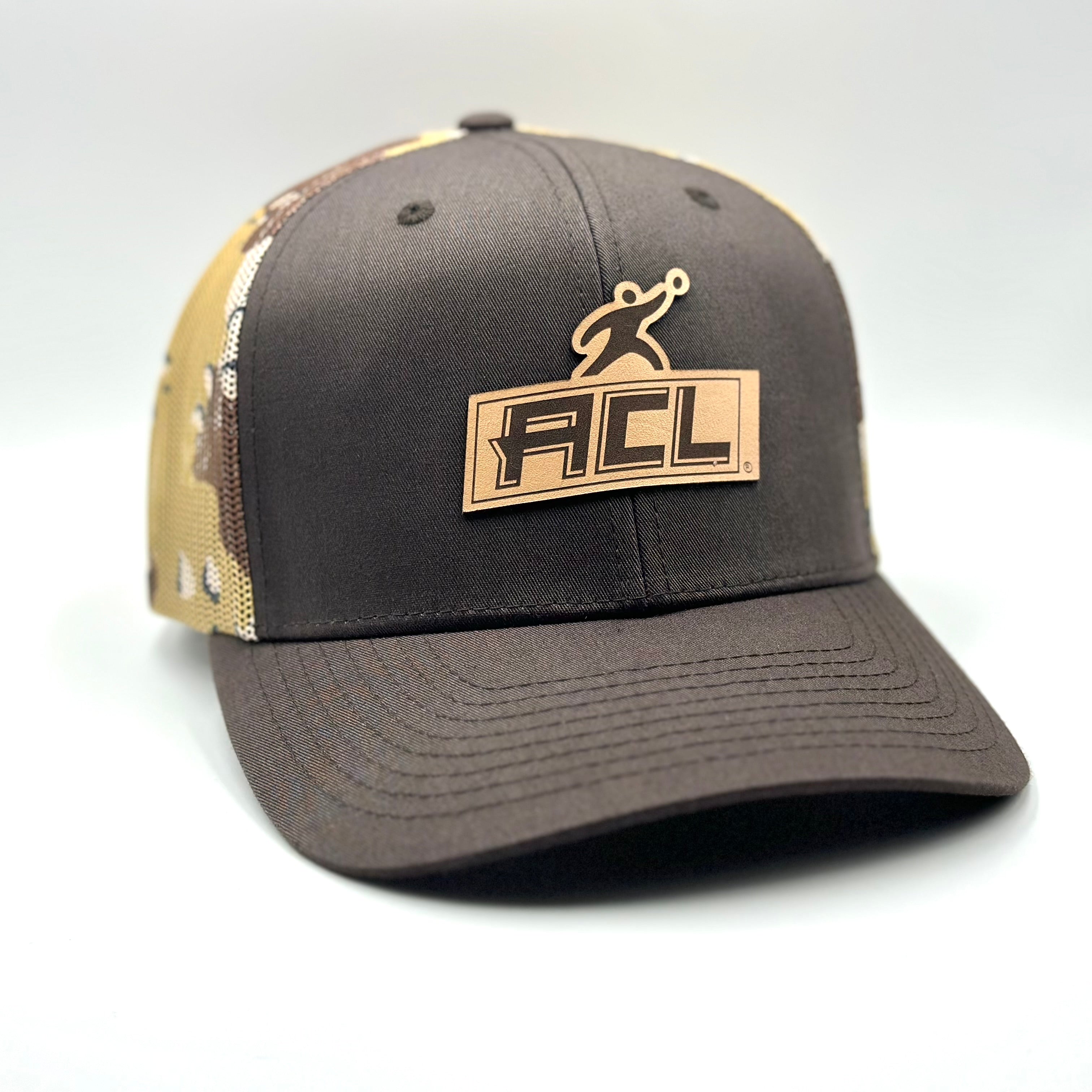 Brown Camo Hat With Leather Patch
