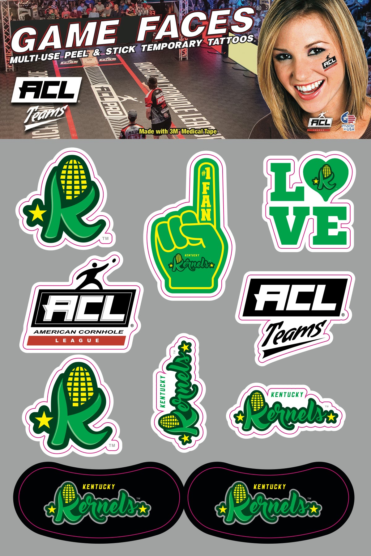 Kentucky Kernels - Waterless Peel & Stick Temporary Tattoos  - 10 Pack