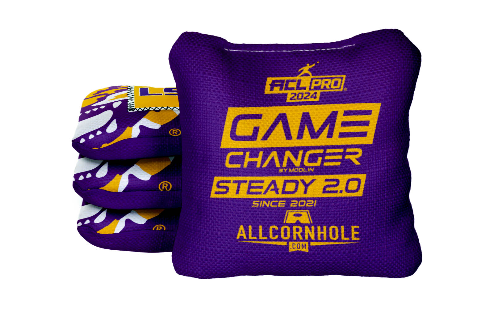 Officially Licensed Collegiate Cornhole Bags - AllCornhole Game Changers Steady 2.0 - Set of 4 - Louisiana State University