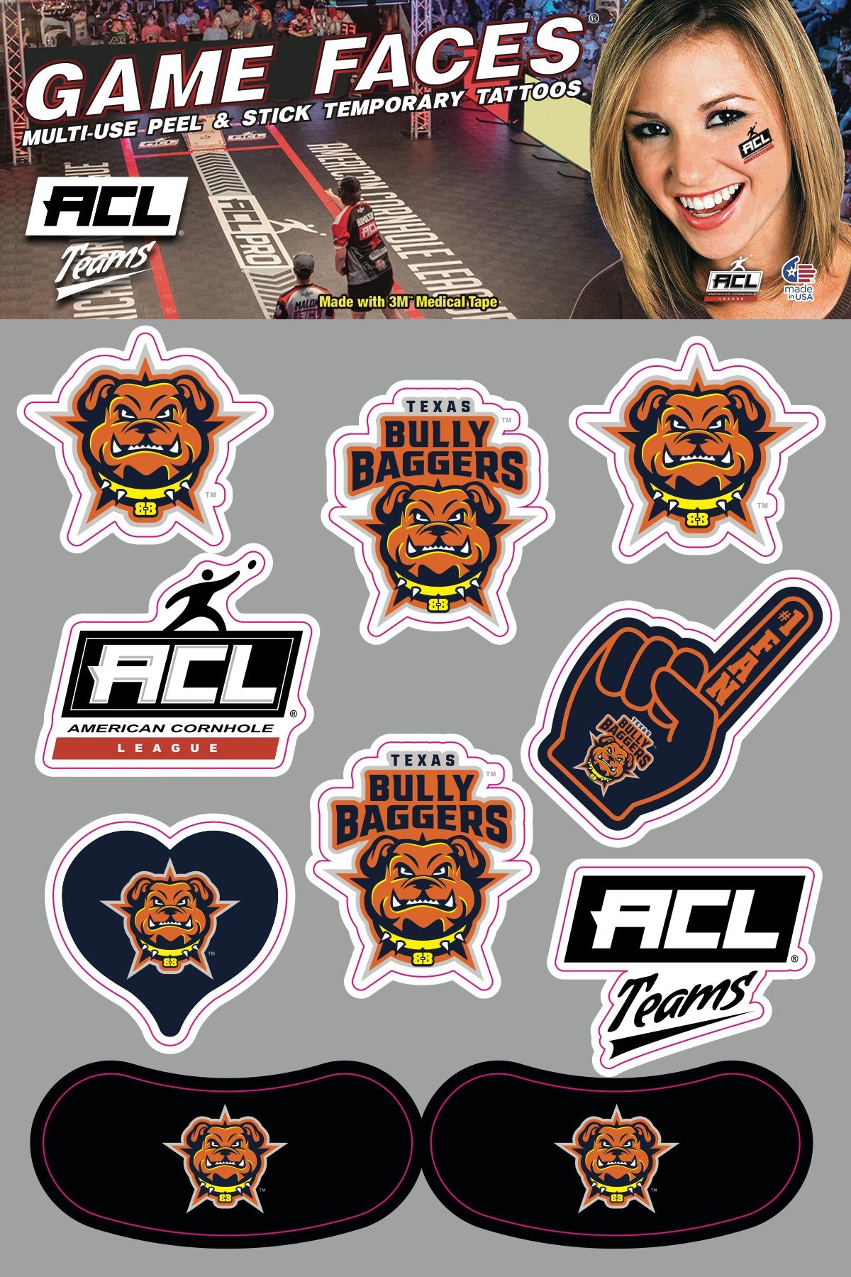 Texas-Bullybaggers - Waterless Peel & Stick Temporary Tattoos  - 10 Pack