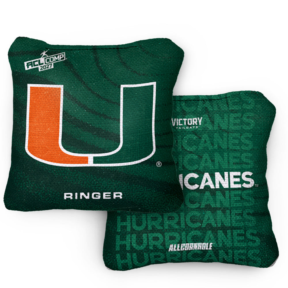 2027 Miami Hurricanes RINGER Green ACL Comp Cornhole Bags – Set of 4 Bags