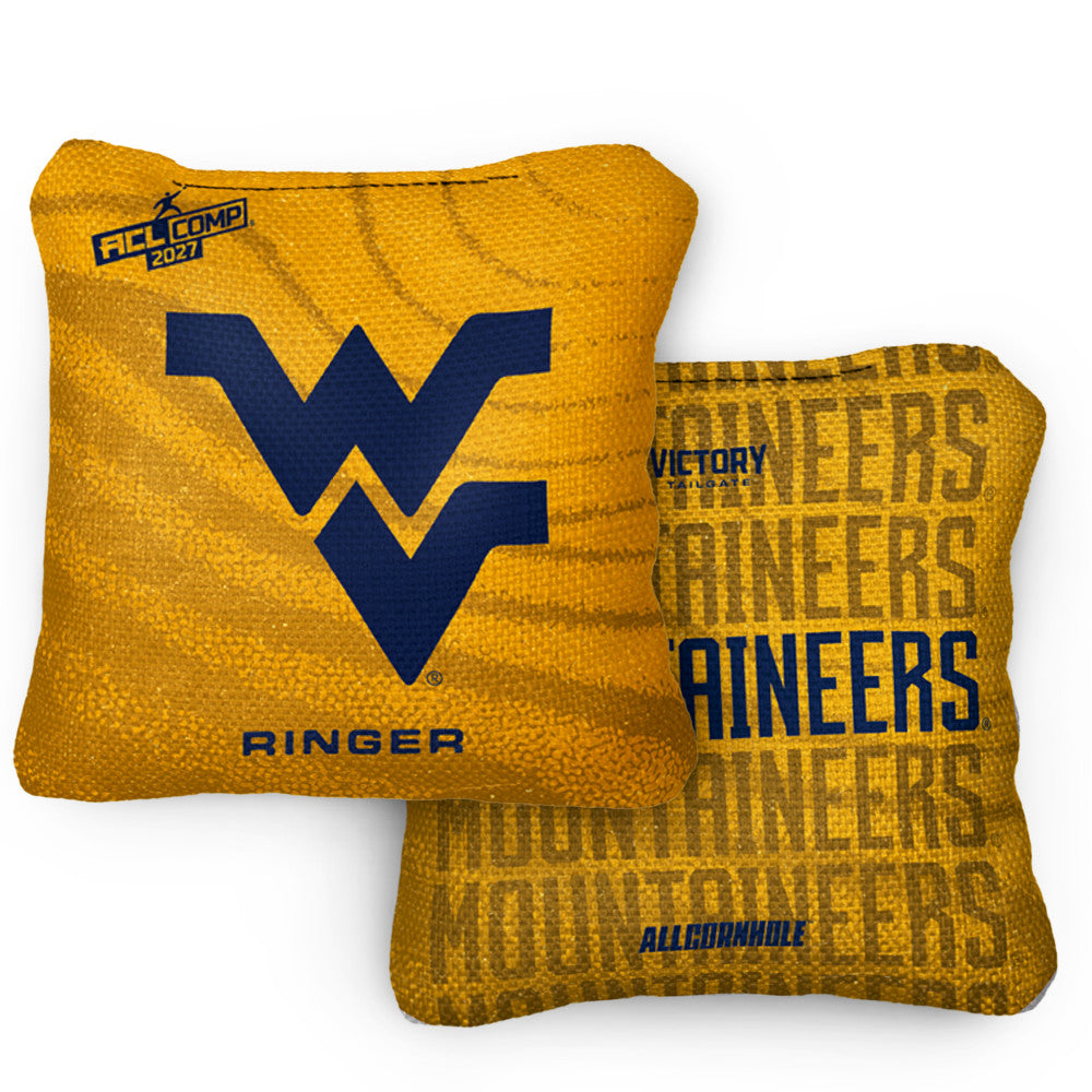 2027 West Virginia Mountaineers RINGER Gold ACL Comp Cornhole Bags – Set of 4 Bags